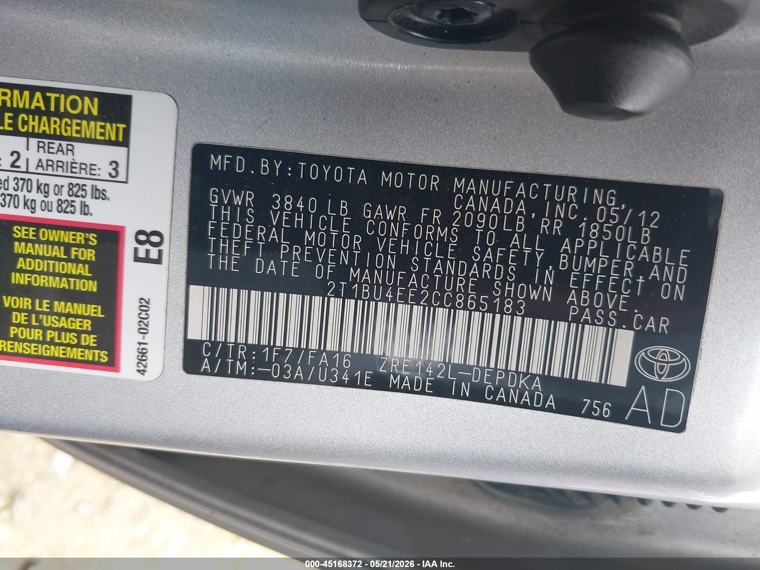 2012 Toyota Corolla L Silver vin: 2T1BU4EE2CC865183