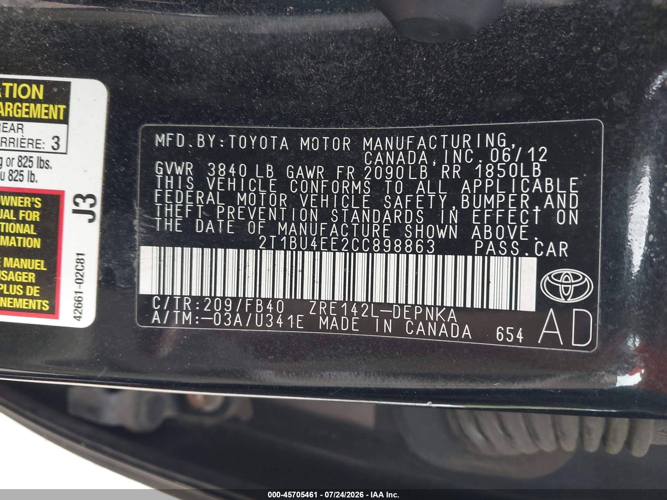 2012 Toyota Corolla Le Black vin: 2T1BU4EE2CC898863