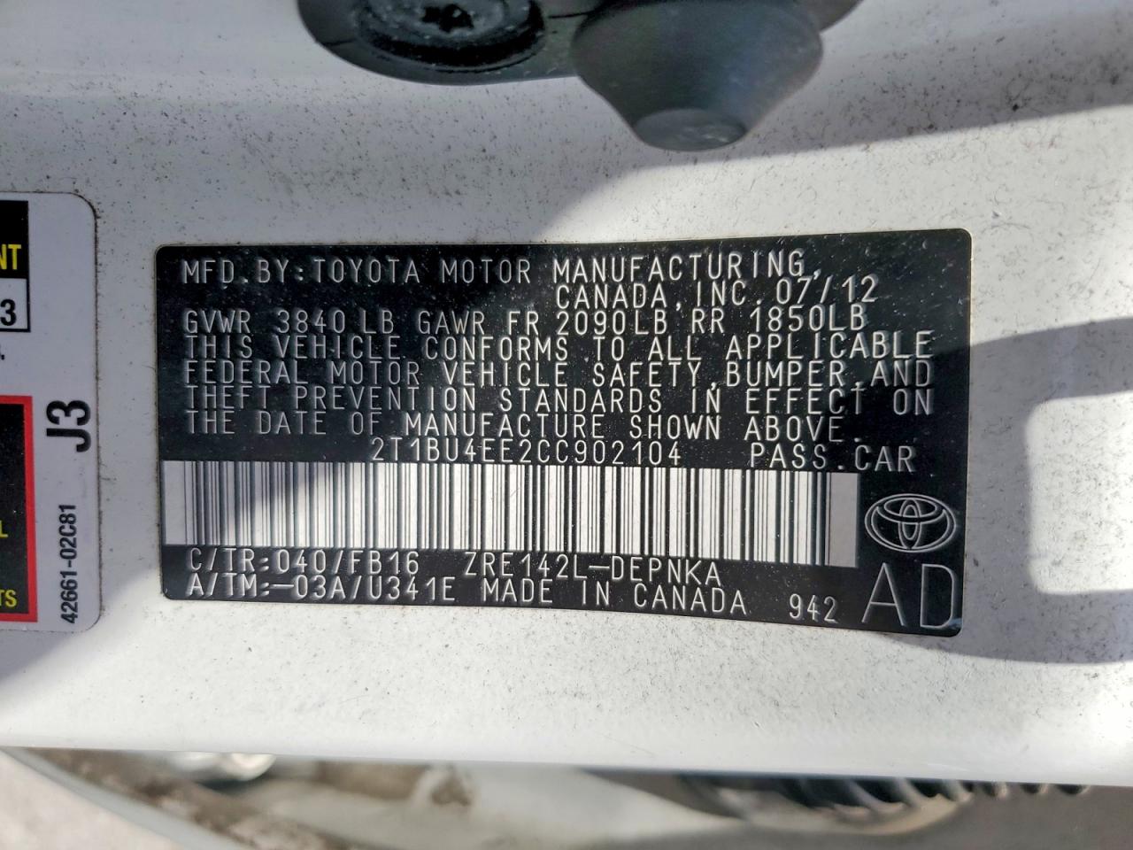 2012 Toyota Corolla Le White vin: 2T1BU4EE2CC902104