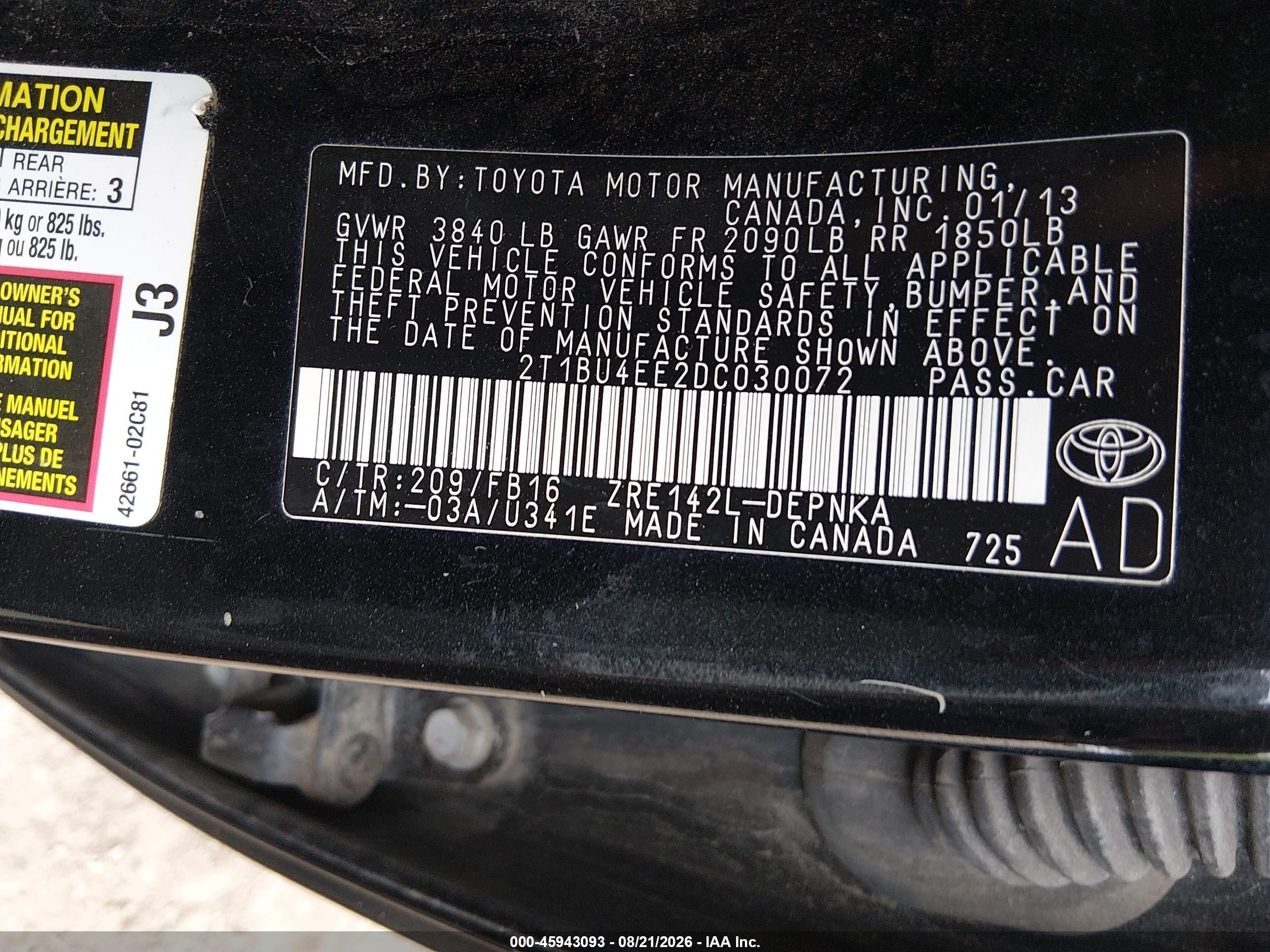 2013 Toyota Corolla Le Black vin: 2T1BU4EE2DC030072