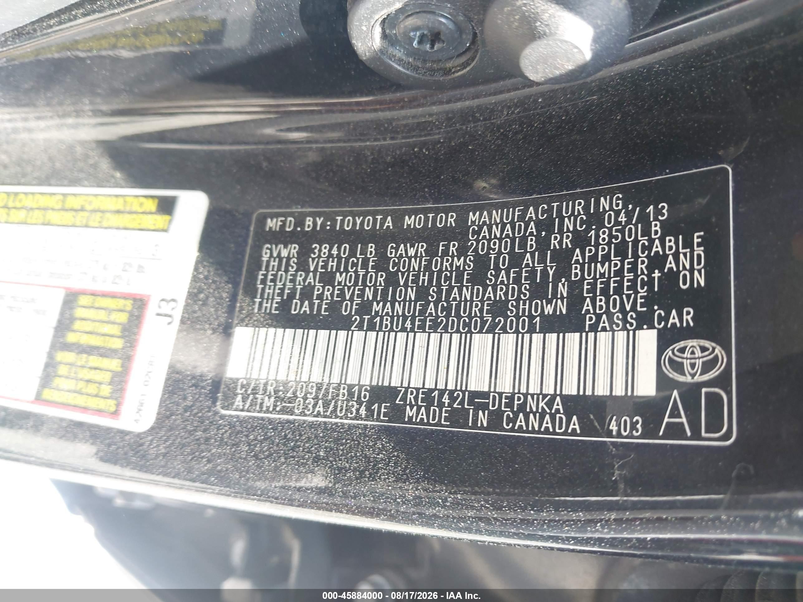 2013 Toyota Corolla Le Черный vin: 2T1BU4EE2DC072001