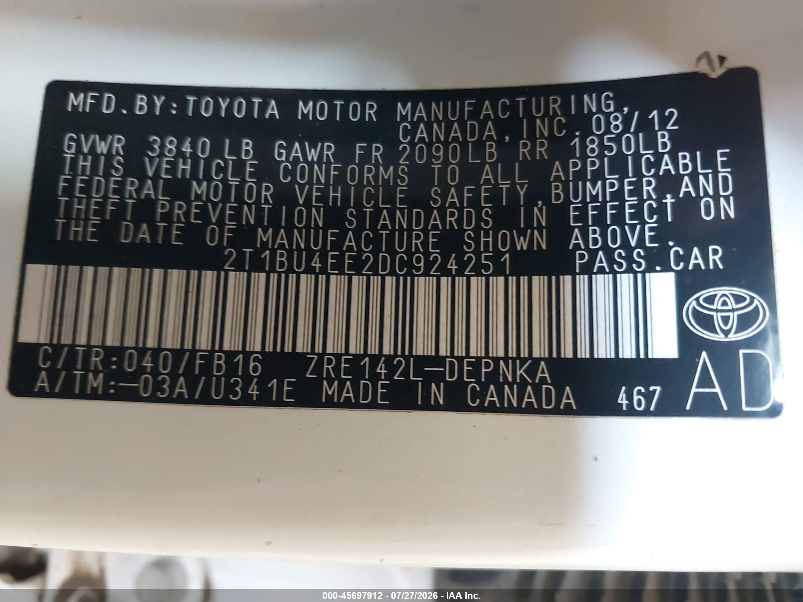 2013 Toyota Corolla Le White vin: 2T1BU4EE2DC924251
