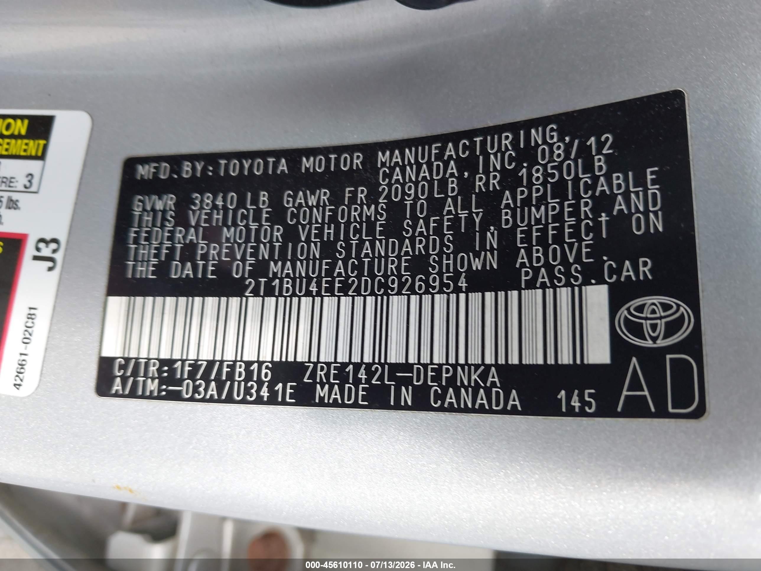 2013 Toyota Corolla Le Silver vin: 2T1BU4EE2DC926954