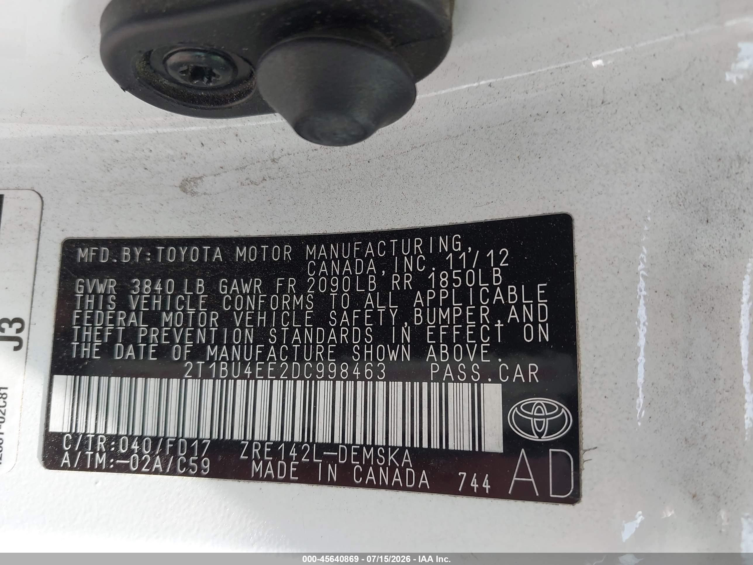 2013 Toyota Corolla S White vin: 2T1BU4EE2DC998463