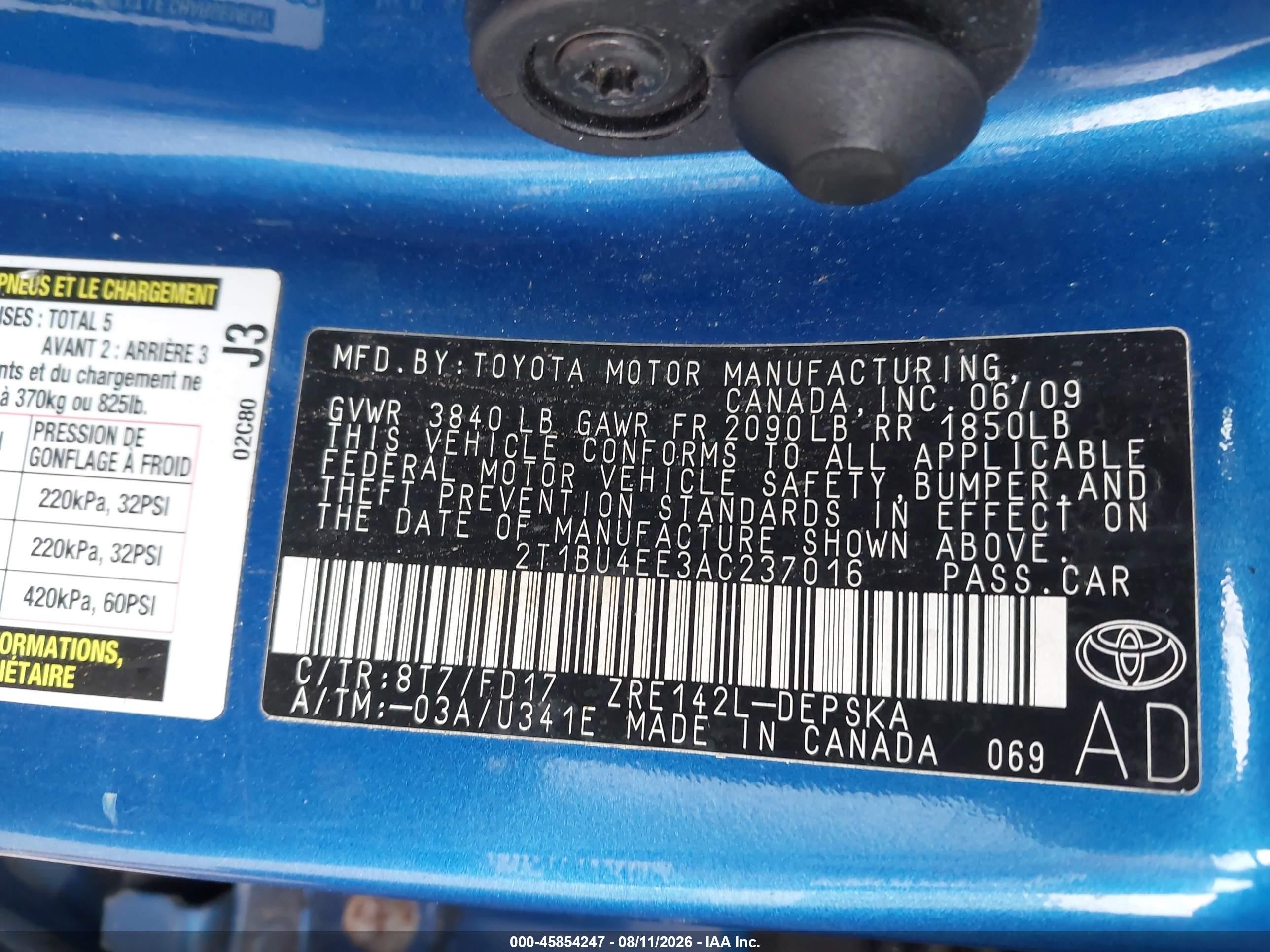 2010 Toyota Corolla S Blue vin: 2T1BU4EE3AC237016