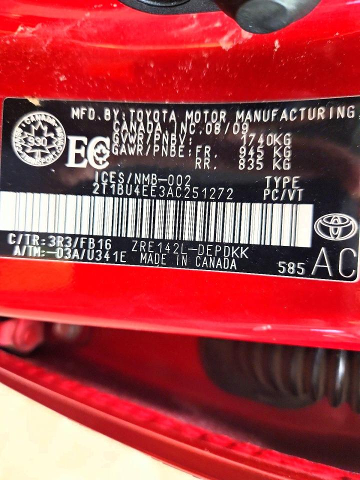 2010 Toyota Corolla Base Red vin: 2T1BU4EE3AC251272