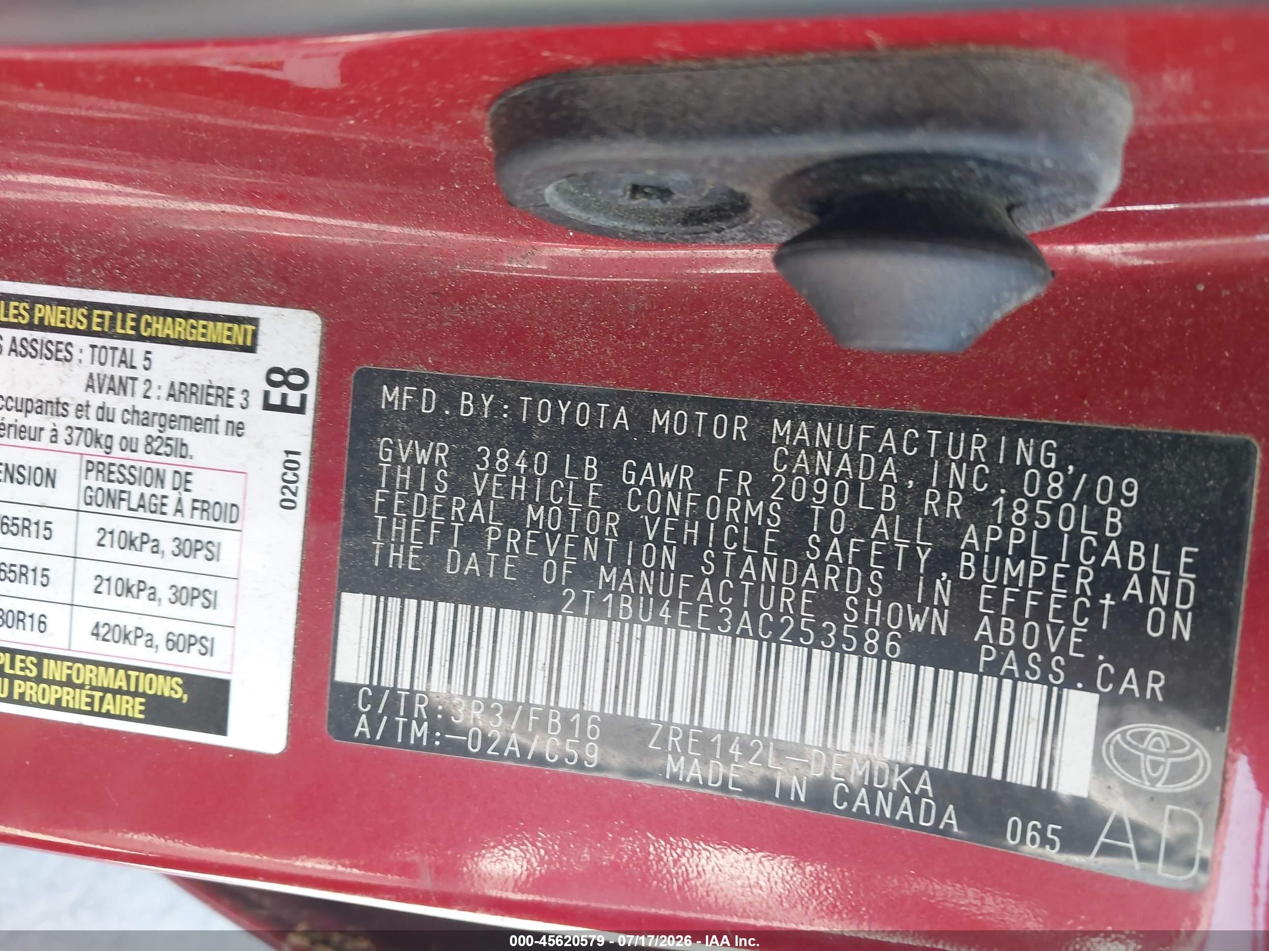 2010 Toyota Corolla   Red vin: 2T1BU4EE3AC253586