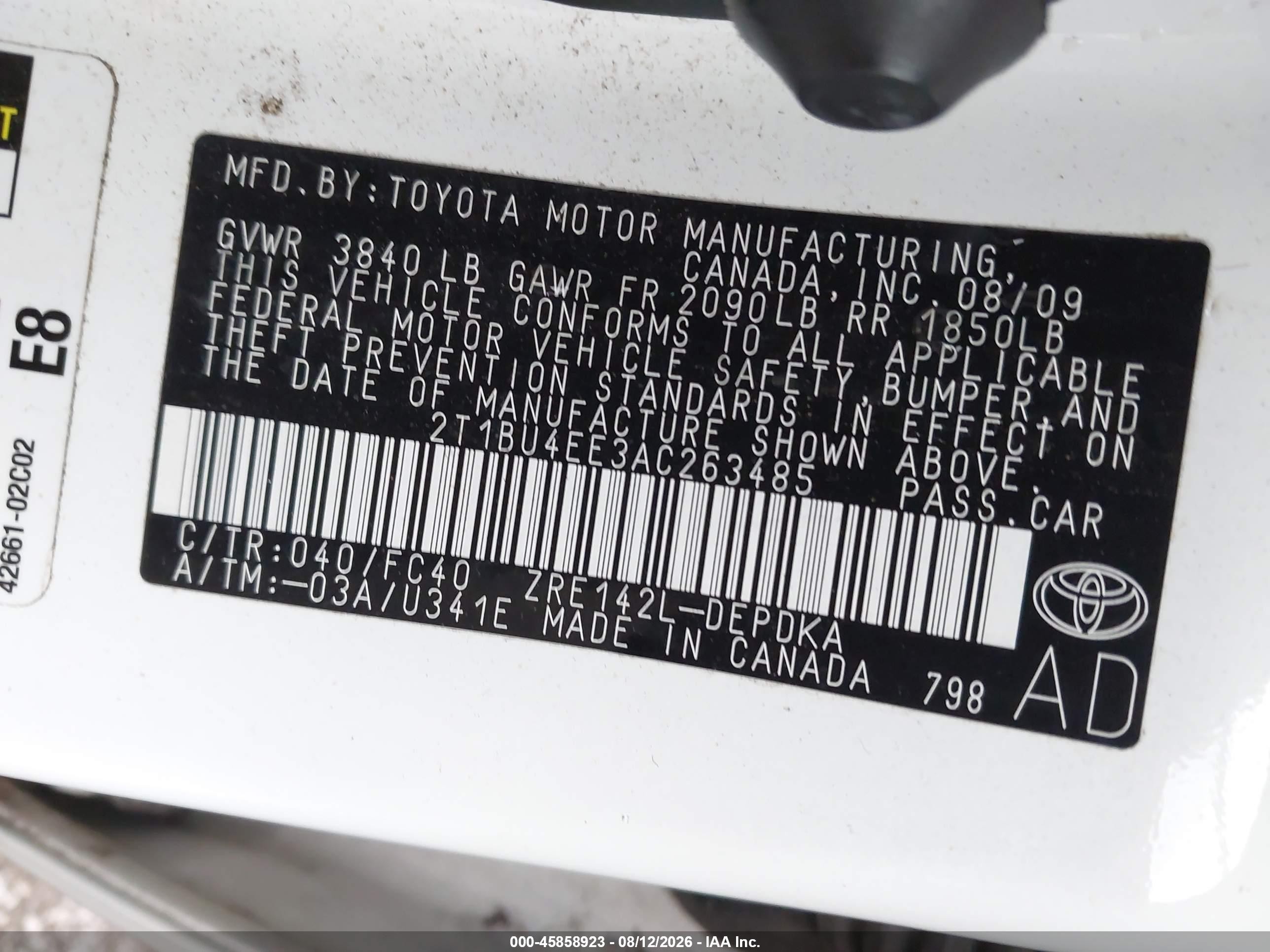 2010 Toyota Corolla Le White vin: 2T1BU4EE3AC263485