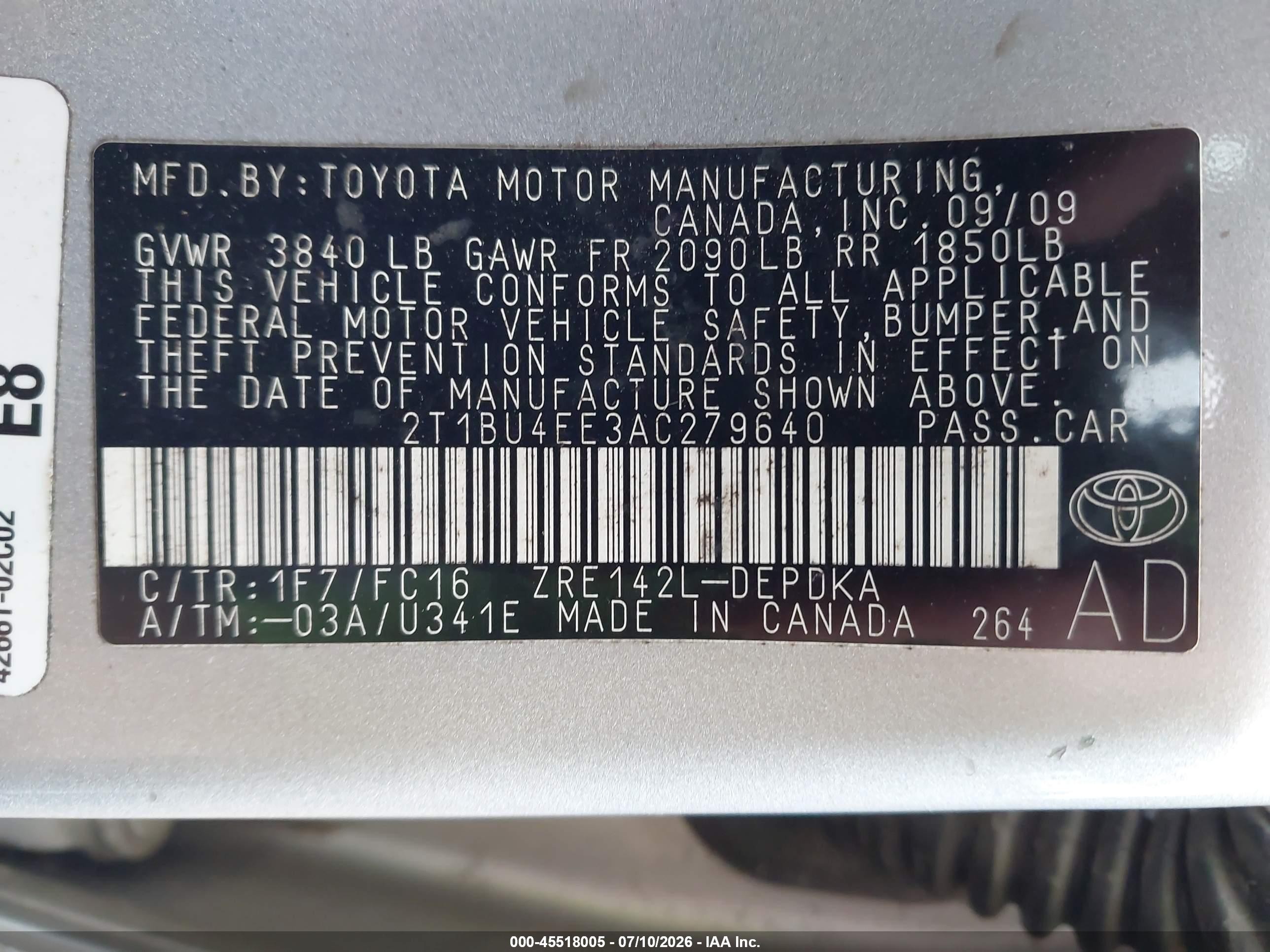 2010 Toyota Corolla Le Silver vin: 2T1BU4EE3AC279640