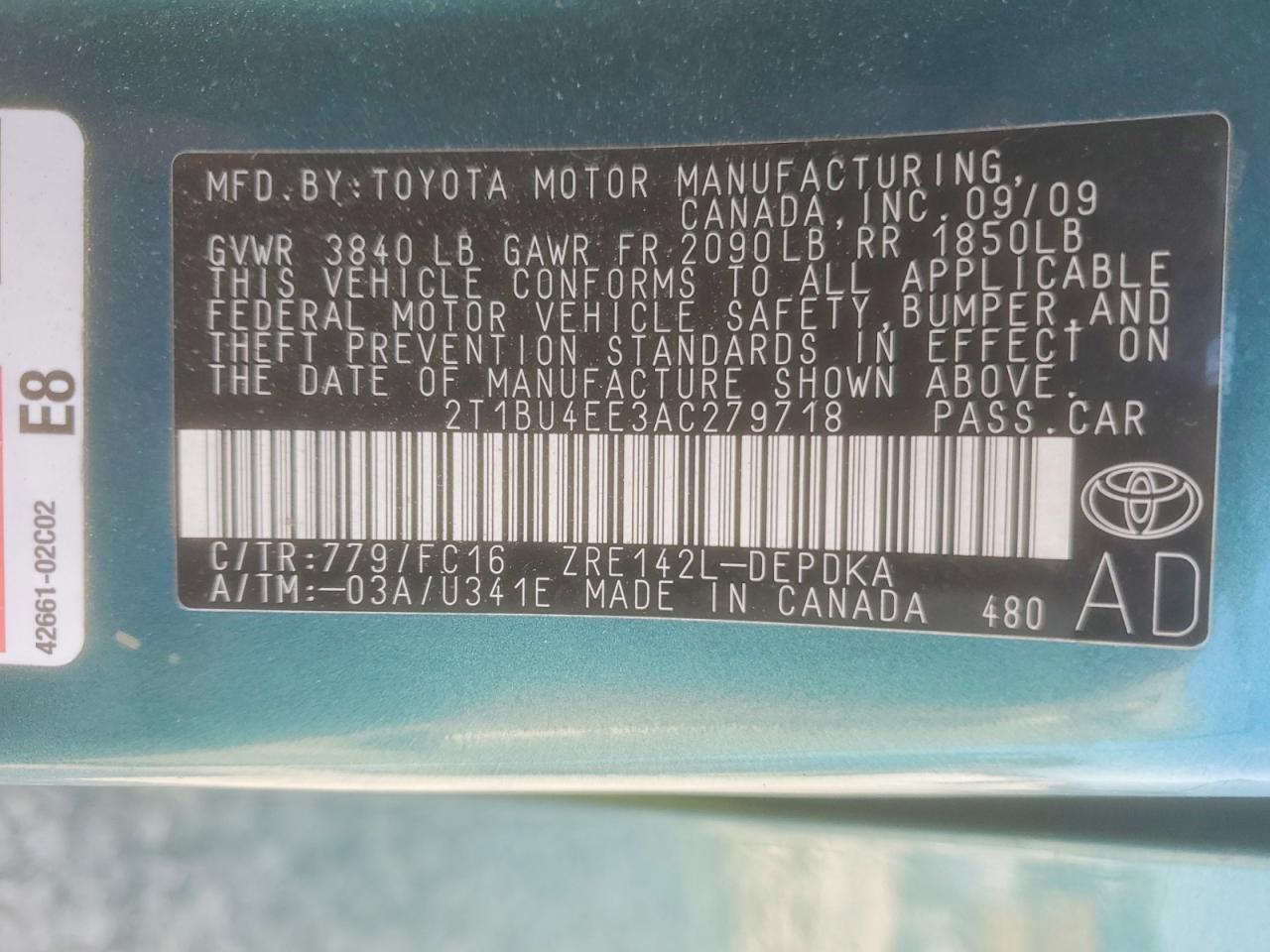 2010 Toyota Corolla Le Green vin: 2T1BU4EE3AC279718