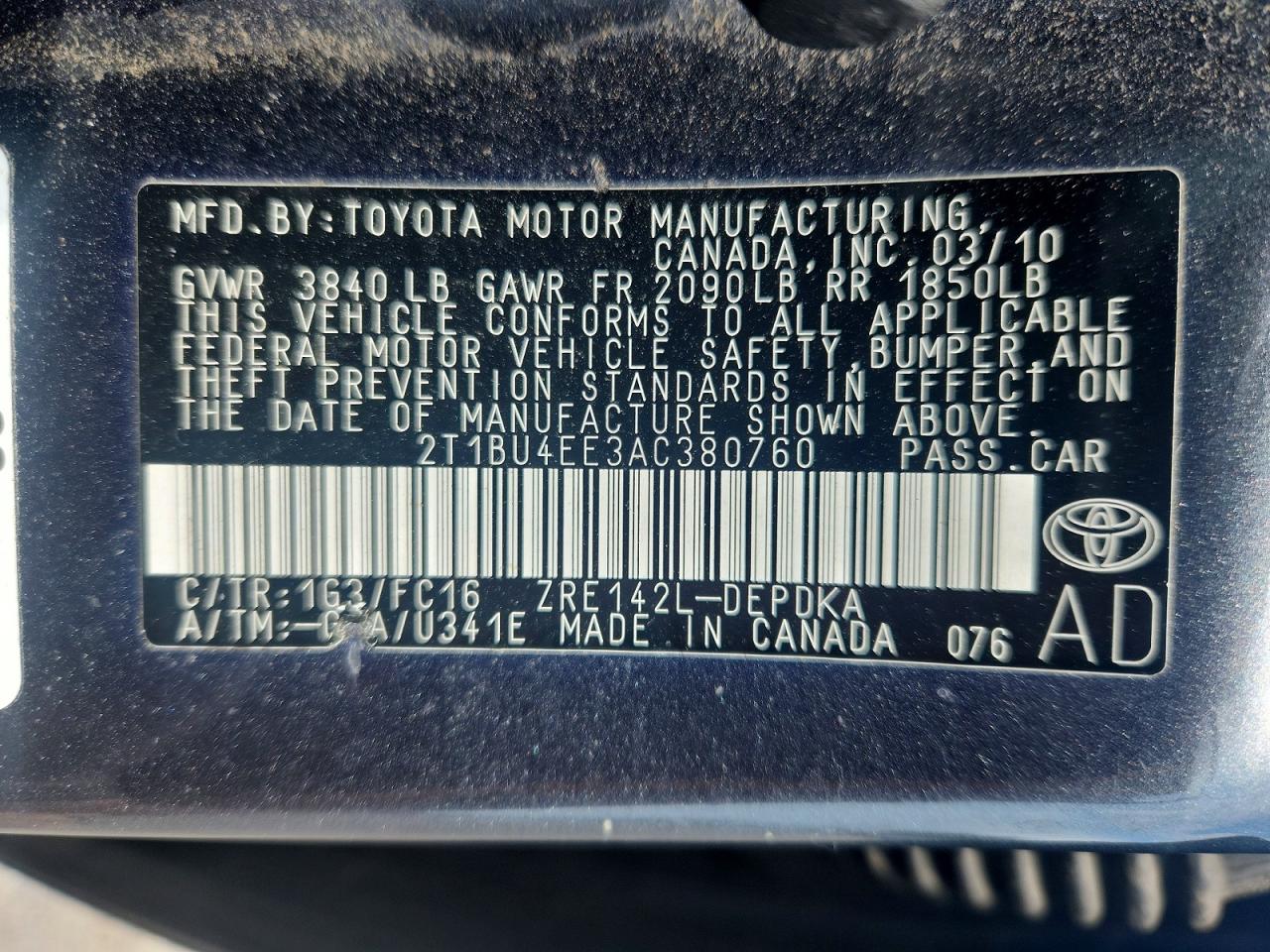 2010 Toyota Corolla Le Blue vin: 2T1BU4EE3AC380760