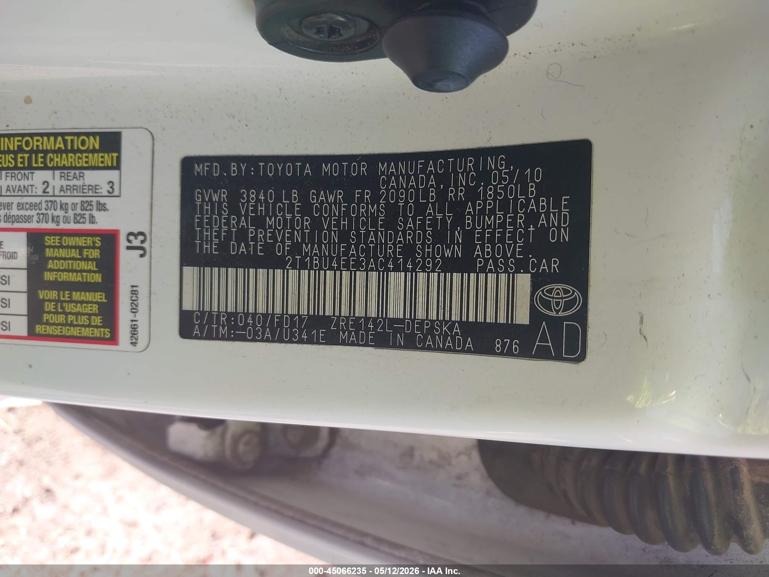 2010 Toyota Corolla S White vin: 2T1BU4EE3AC414292