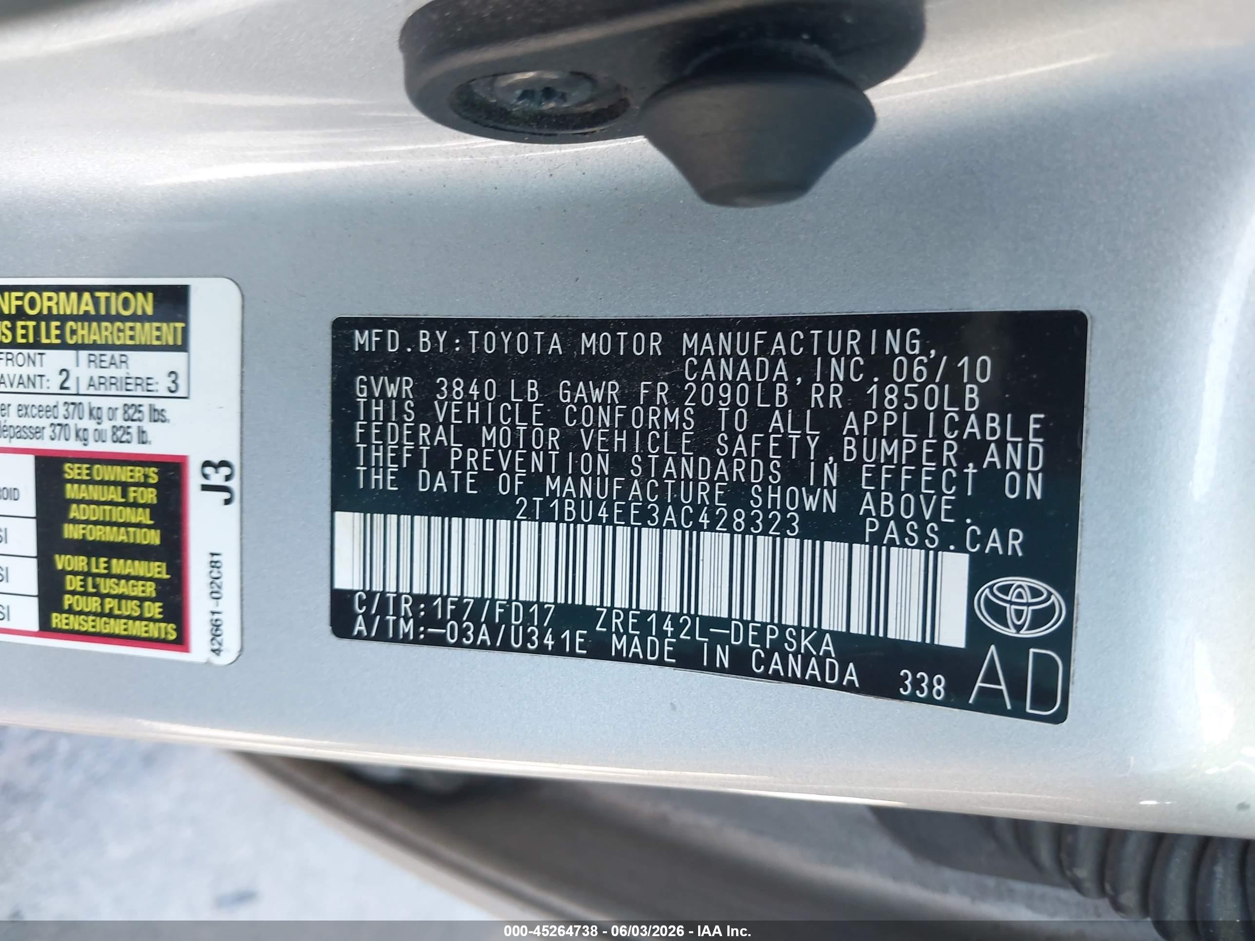 2010 Toyota Corolla S Silver vin: 2T1BU4EE3AC428323
