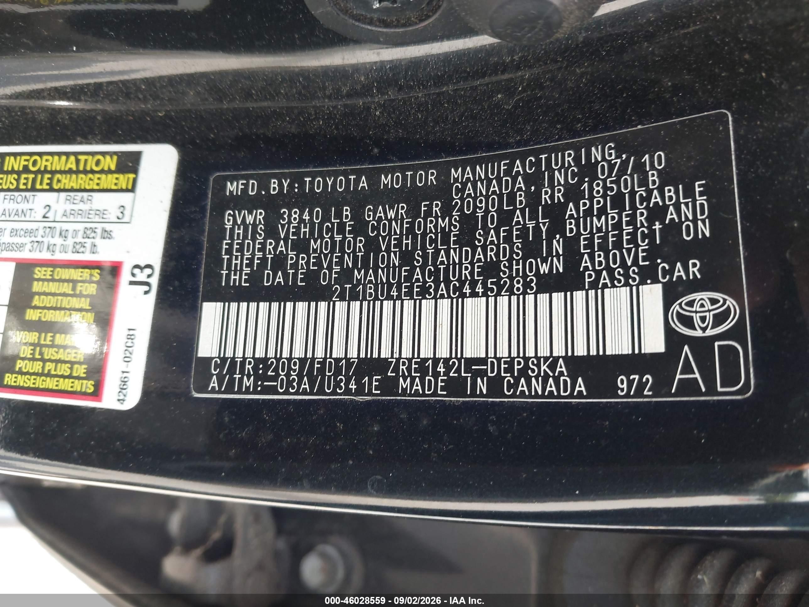 2010 Toyota Corolla S Black vin: 2T1BU4EE3AC445283