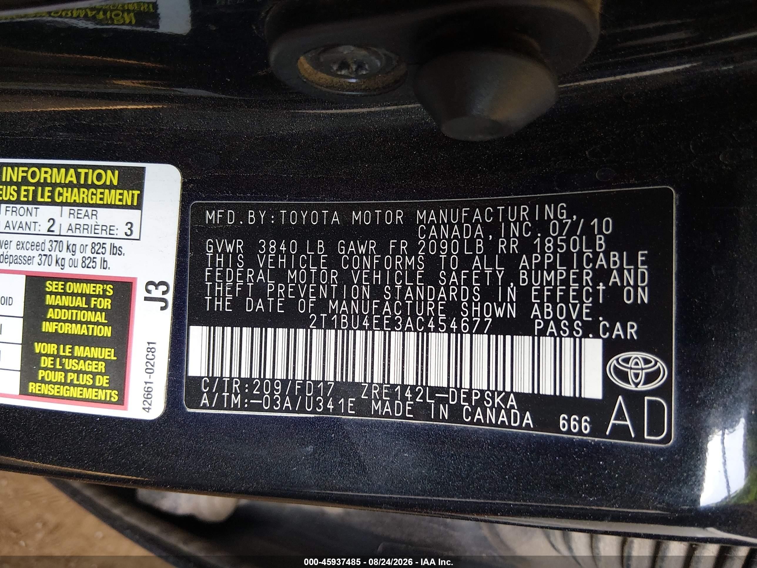 2010 Toyota Corolla S Black vin: 2T1BU4EE3AC454677