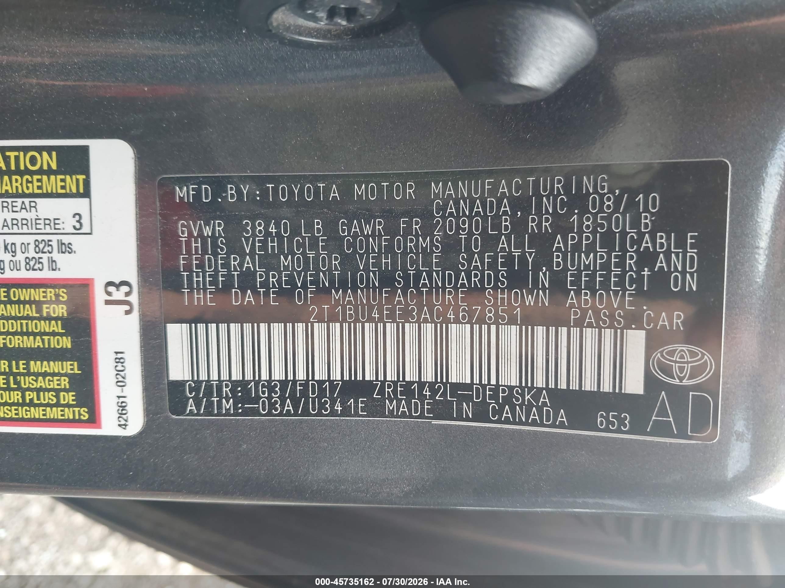 2010 Toyota Corolla S Gray vin: 2T1BU4EE3AC467851