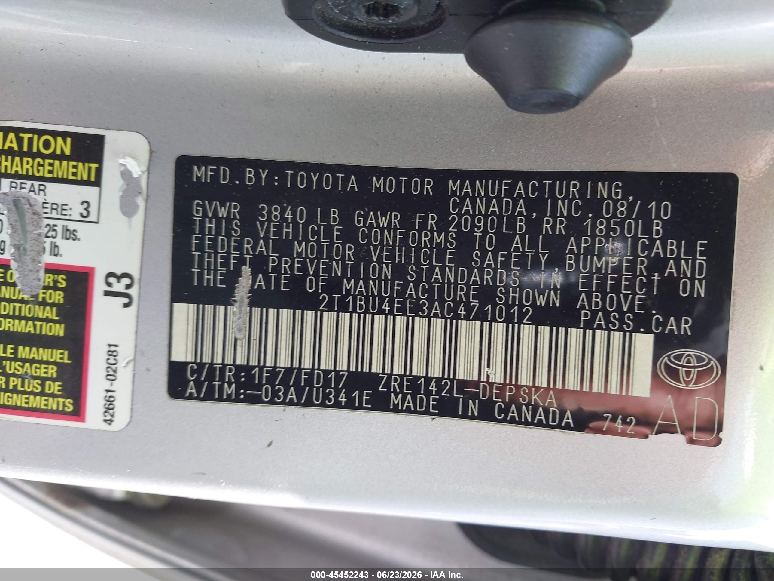 2010 Toyota Corolla S Серебряный vin: 2T1BU4EE3AC471012