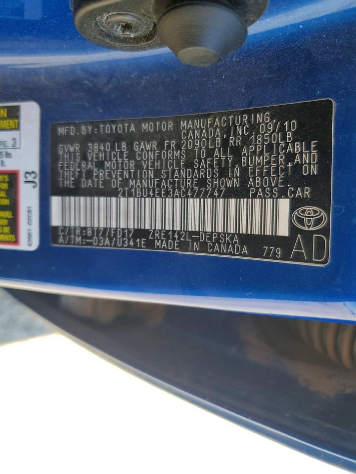 2010 Toyota Corolla S Blue vin: 2T1BU4EE3AC477747
