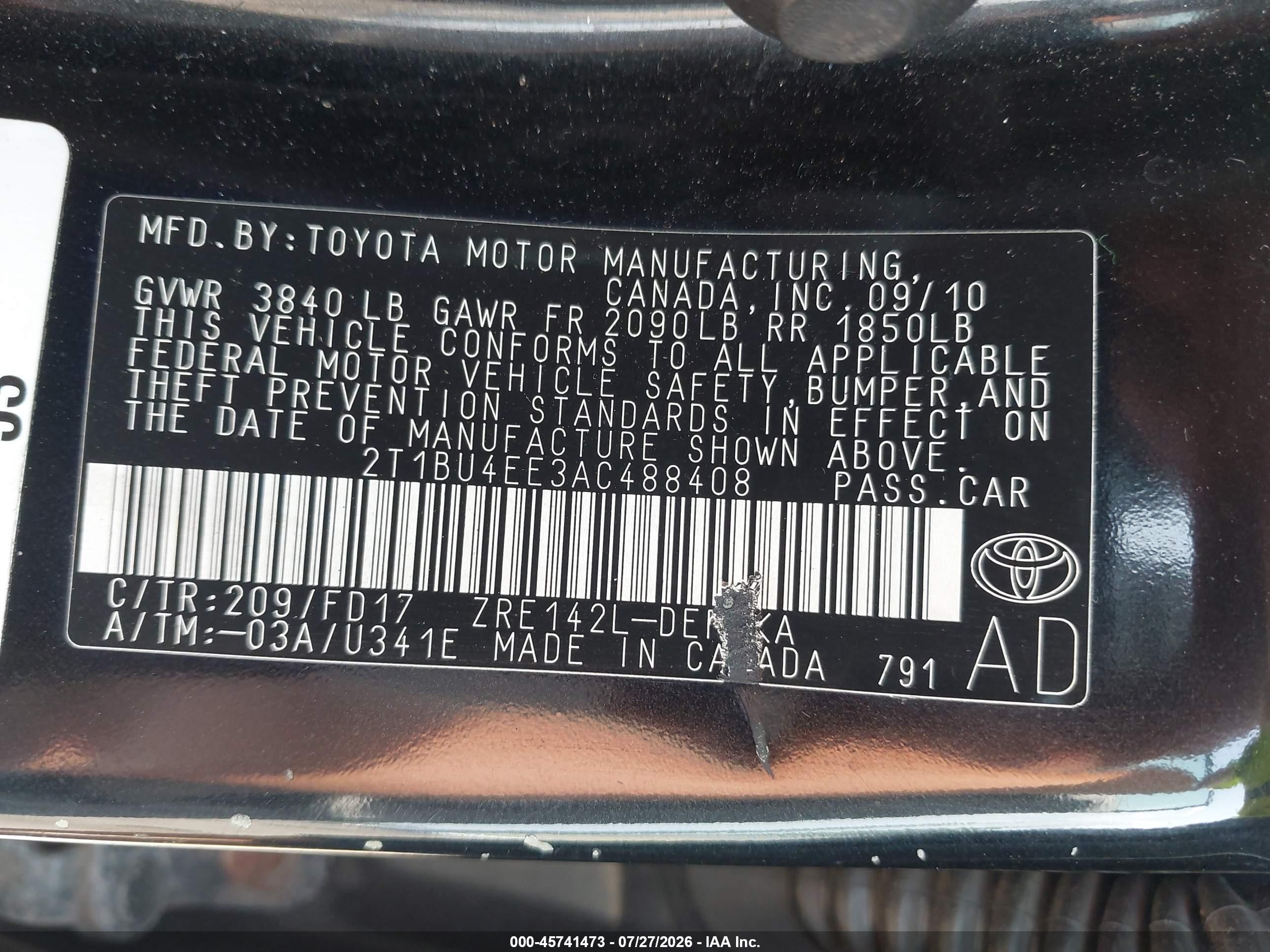 2010 Toyota Corolla S Black vin: 2T1BU4EE3AC488408