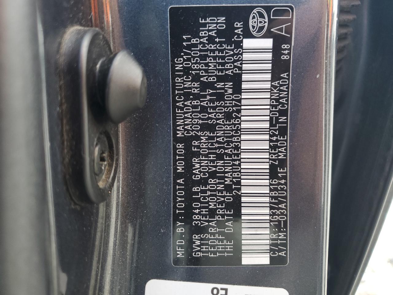 2011 Toyota Corolla Base Black vin: 2T1BU4EE3BC562170