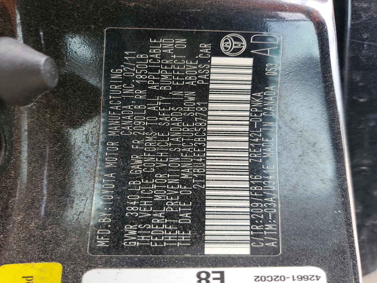2011 Toyota Corolla Le Черный vin: 2T1BU4EE3BC587781