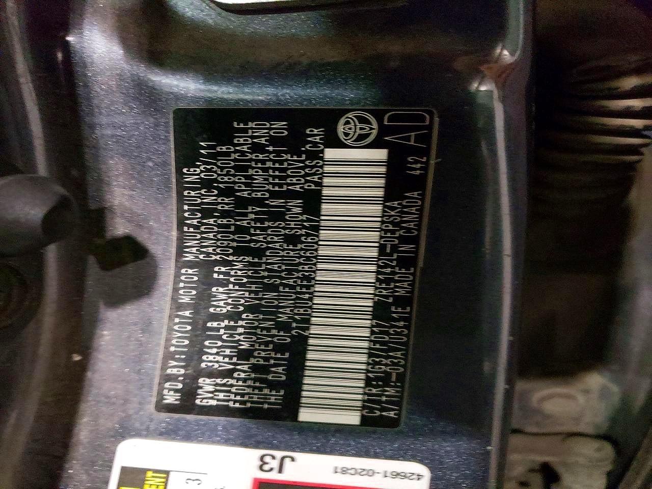 2011 Toyota Corolla S Charcoal vin: 2T1BU4EE3BC606717