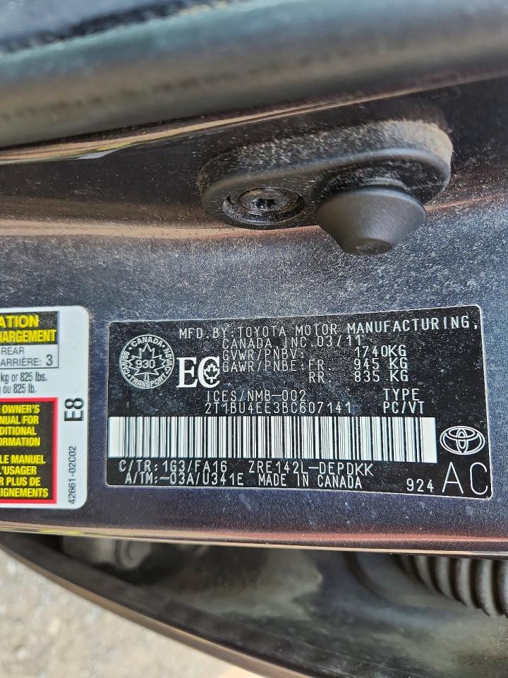 2011 Toyota Corolla Base Gray vin: 2T1BU4EE3BC607141