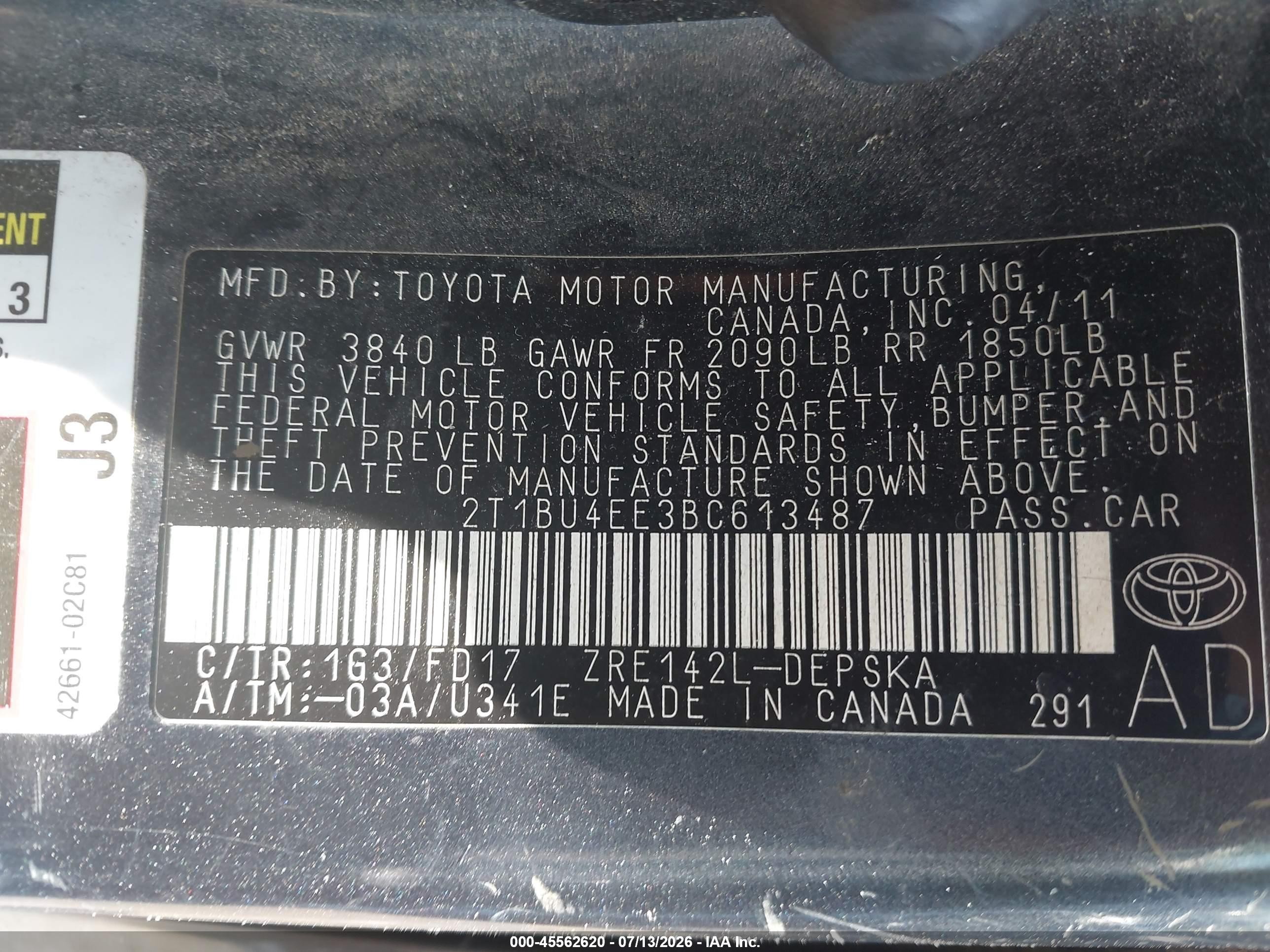 2011 Toyota Corolla S Серый vin: 2T1BU4EE3BC613487