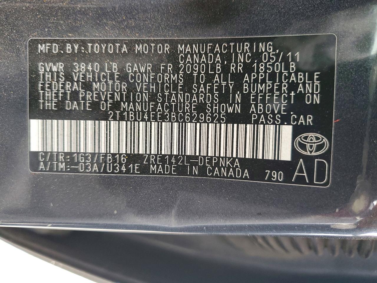 2011 Toyota Corolla Le Gray vin: 2T1BU4EE3BC629625