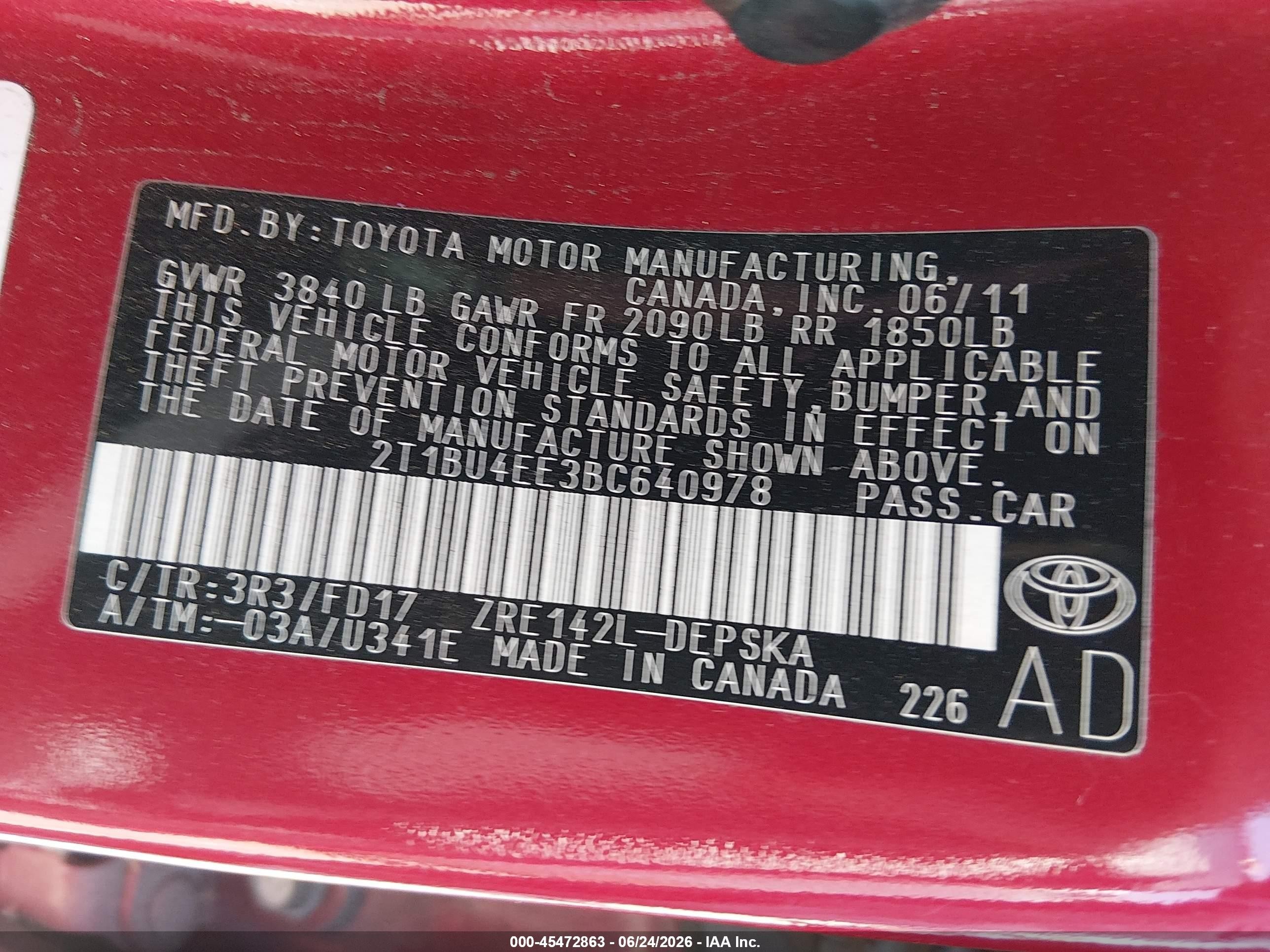 2011 Toyota Corolla S Red vin: 2T1BU4EE3BC640978