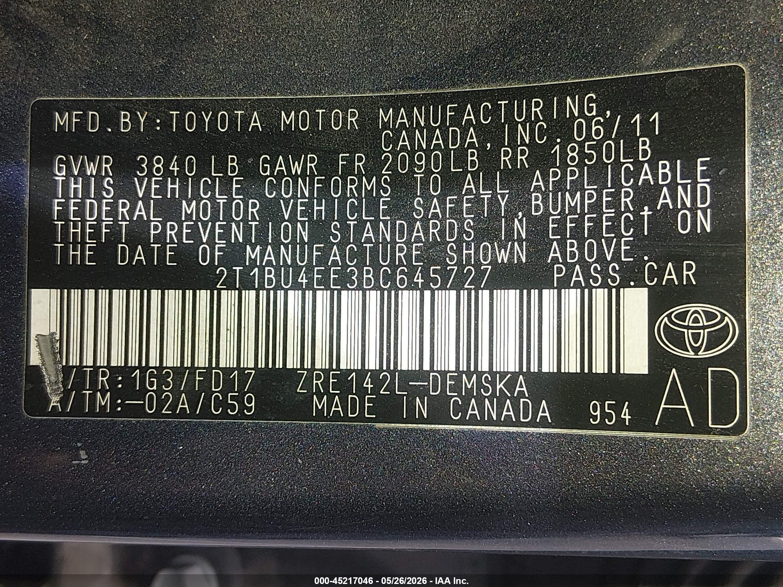 2011 Toyota Corolla S Серый vin: 2T1BU4EE3BC645727