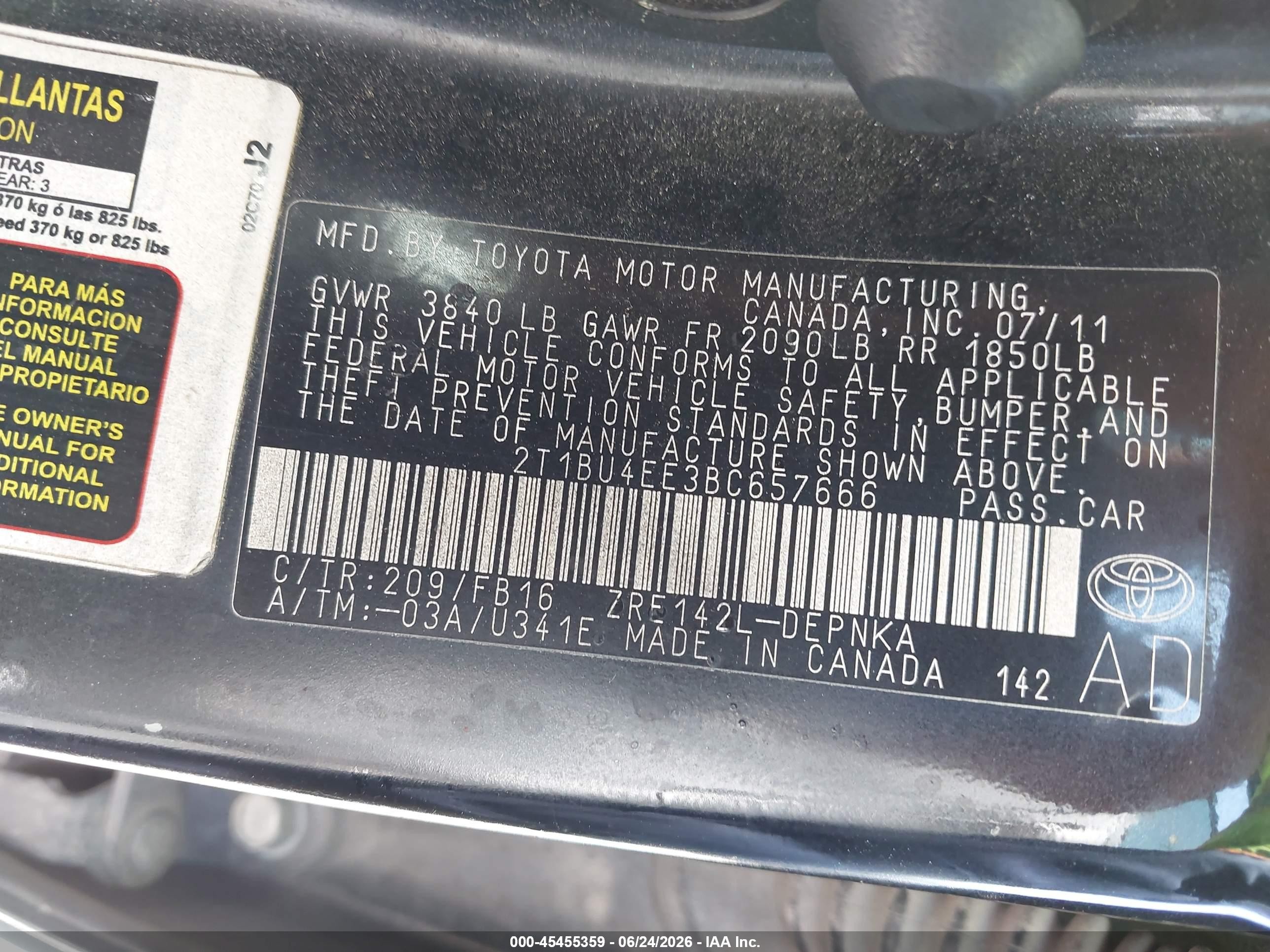 2011 Toyota Corolla   Black vin: 2T1BU4EE3BC657666