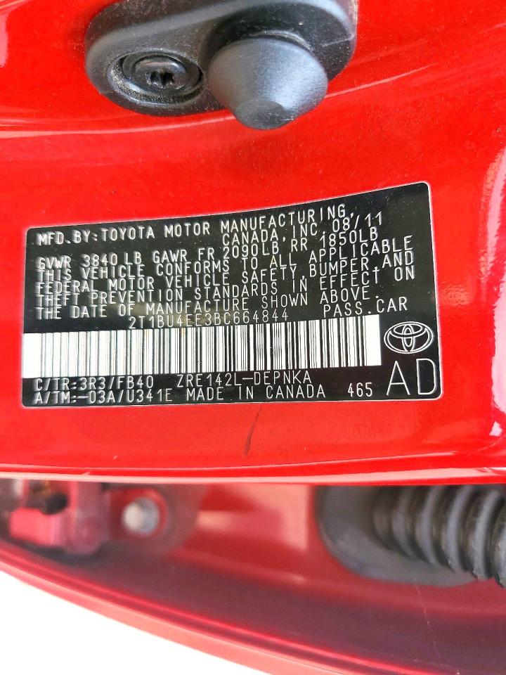 2011 Toyota Corolla Le Red vin: 2T1BU4EE3BC664844