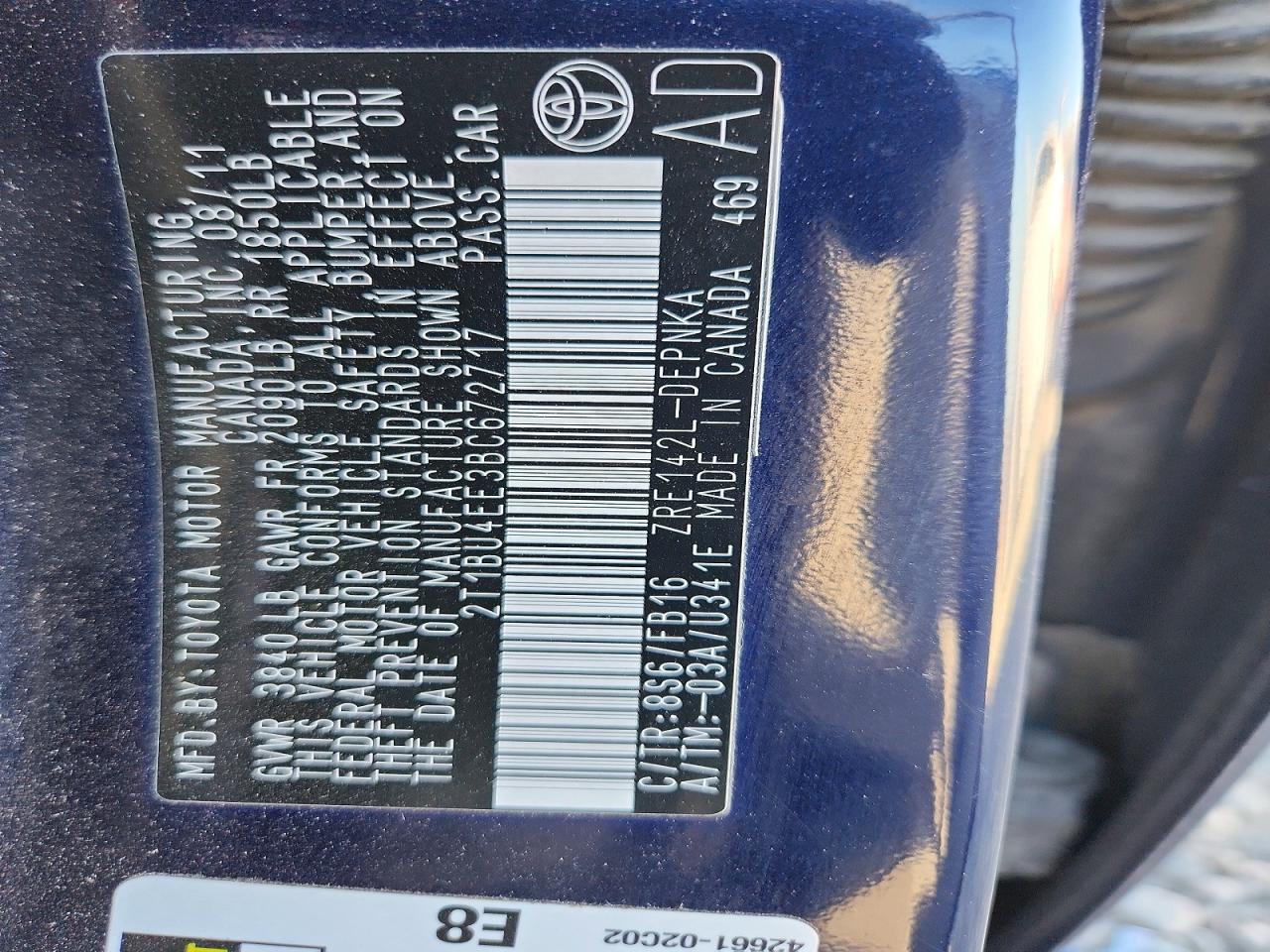 2011 Toyota Corolla Le Blue vin: 2T1BU4EE3BC672717