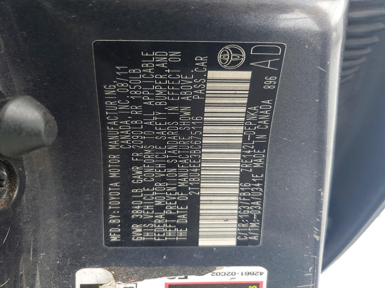 2011 Toyota Corolla Le Charcoal vin: 2T1BU4EE3BC675116