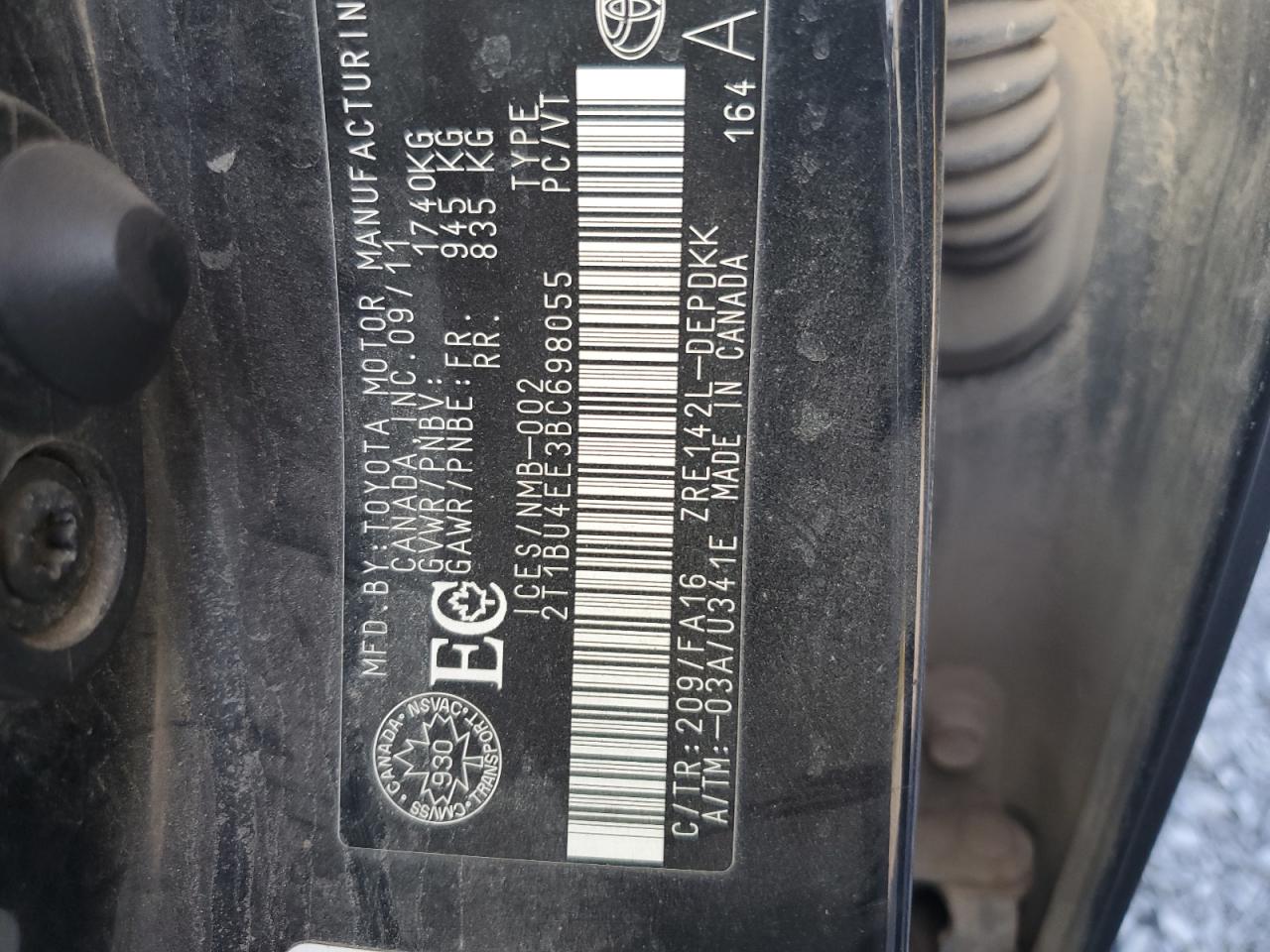 2011 Toyota Corolla Black vin: 2T1BU4EE3BC698055