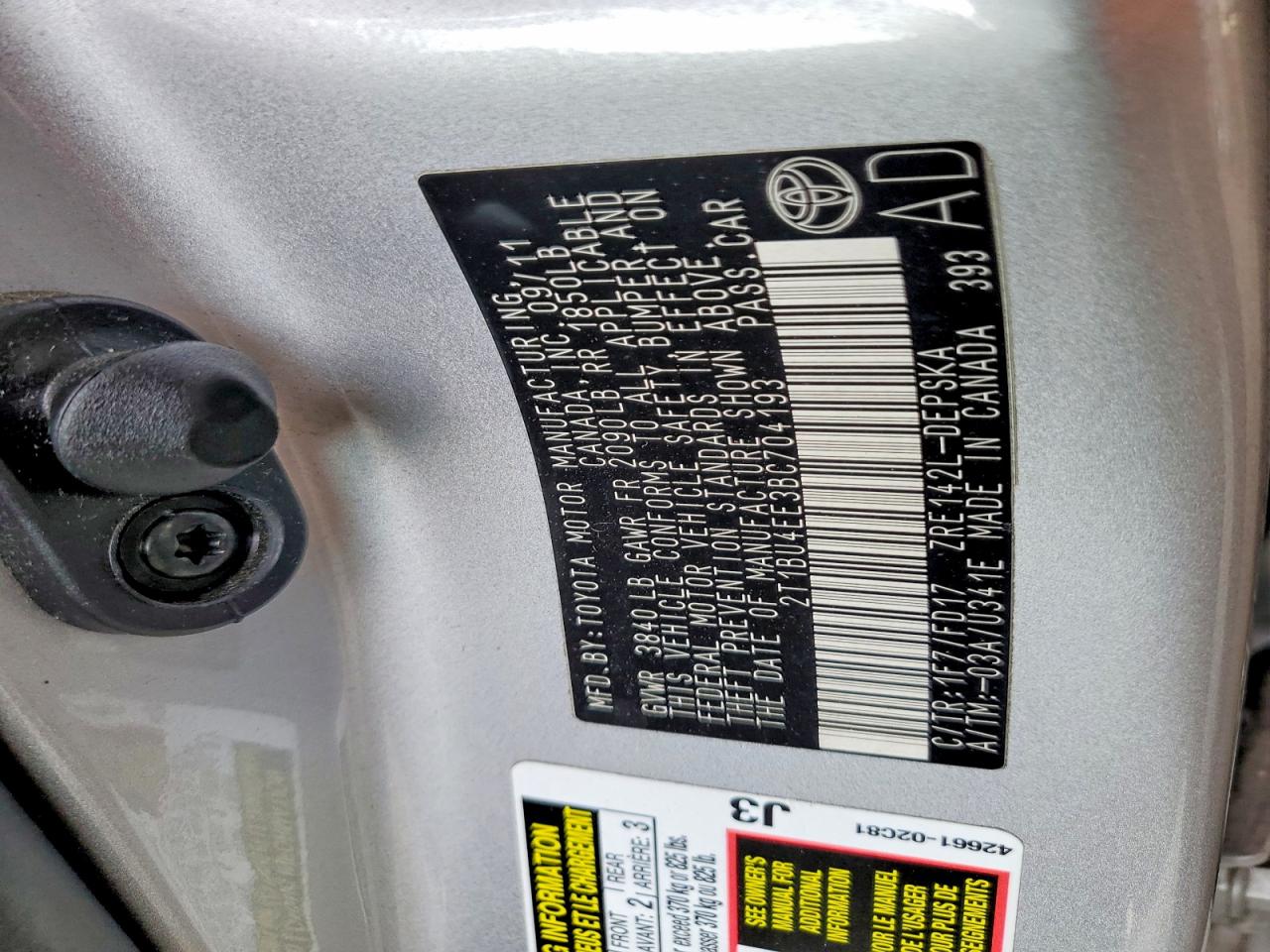 2011 Toyota Corolla S Silver vin: 2T1BU4EE3BC704193