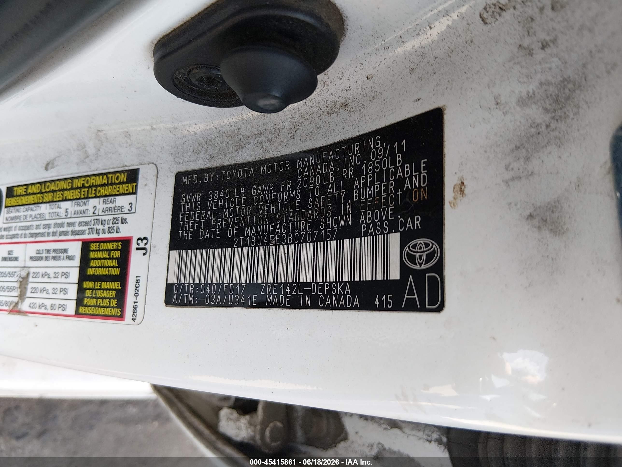 2011 Toyota Corolla S White vin: 2T1BU4EE3BC707157