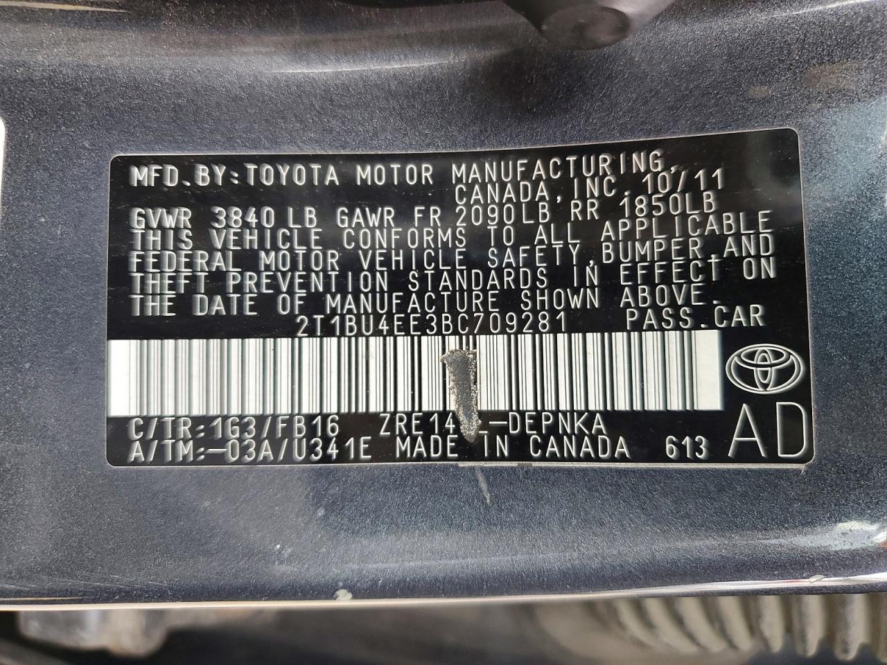 2011 Toyota Corolla Le Gray vin: 2T1BU4EE3BC709281