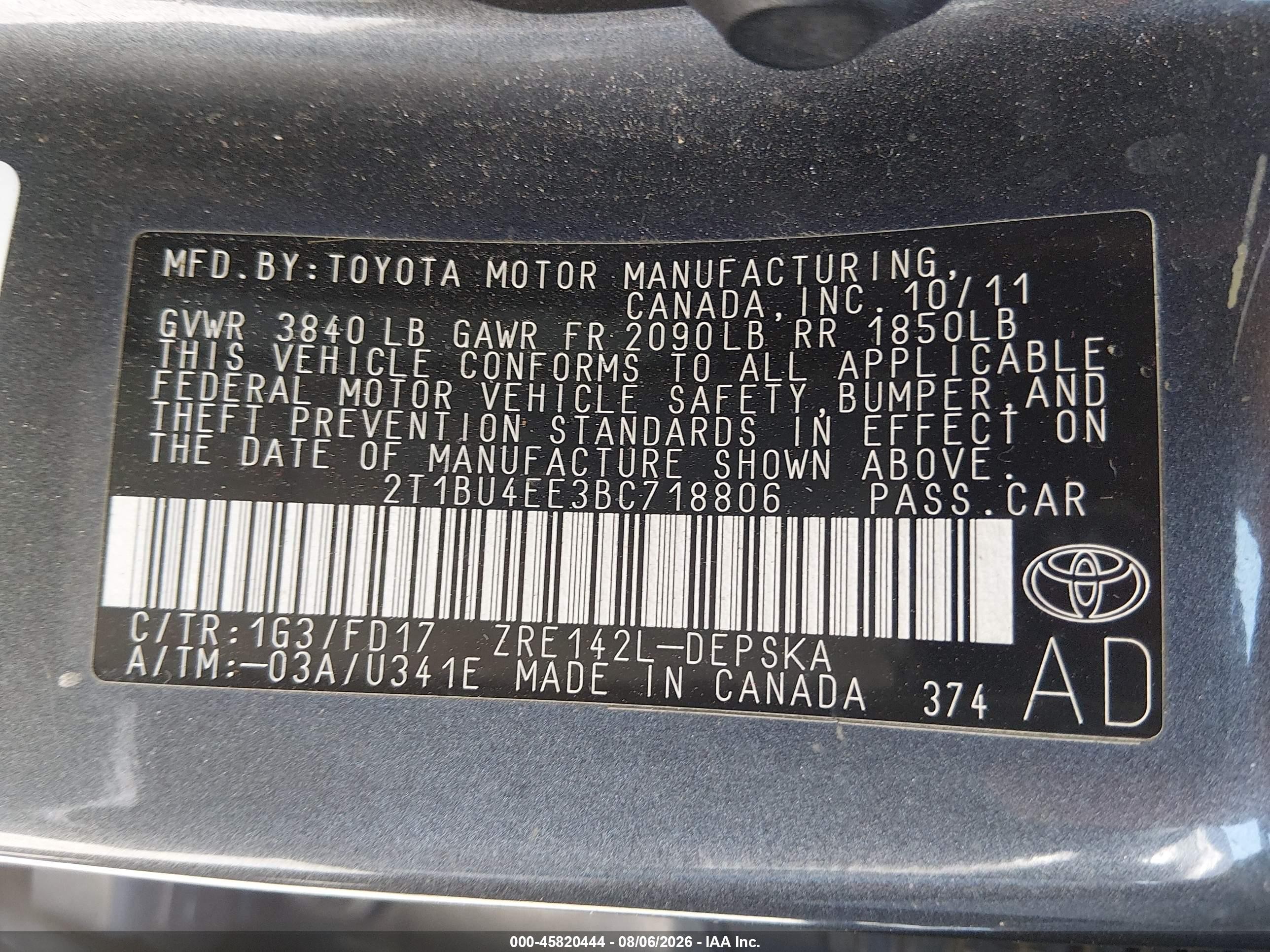 2011 Toyota Corolla S Gray vin: 2T1BU4EE3BC718806