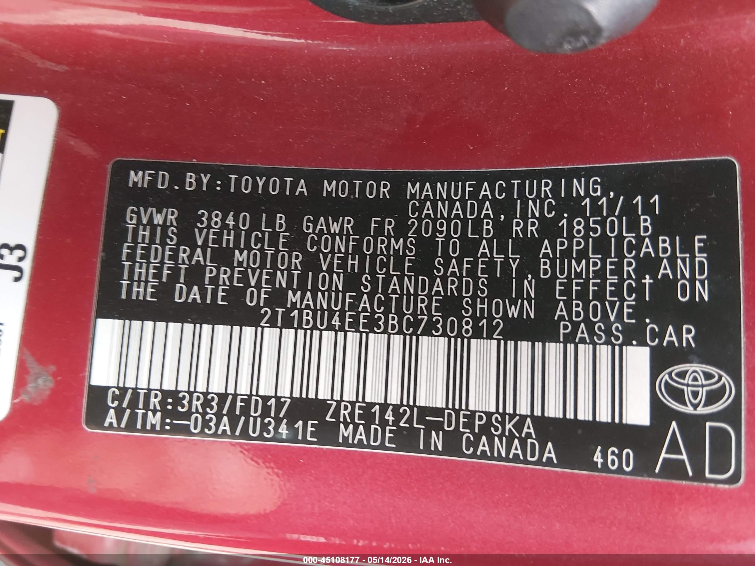 2011 Toyota Corolla S Red vin: 2T1BU4EE3BC730812
