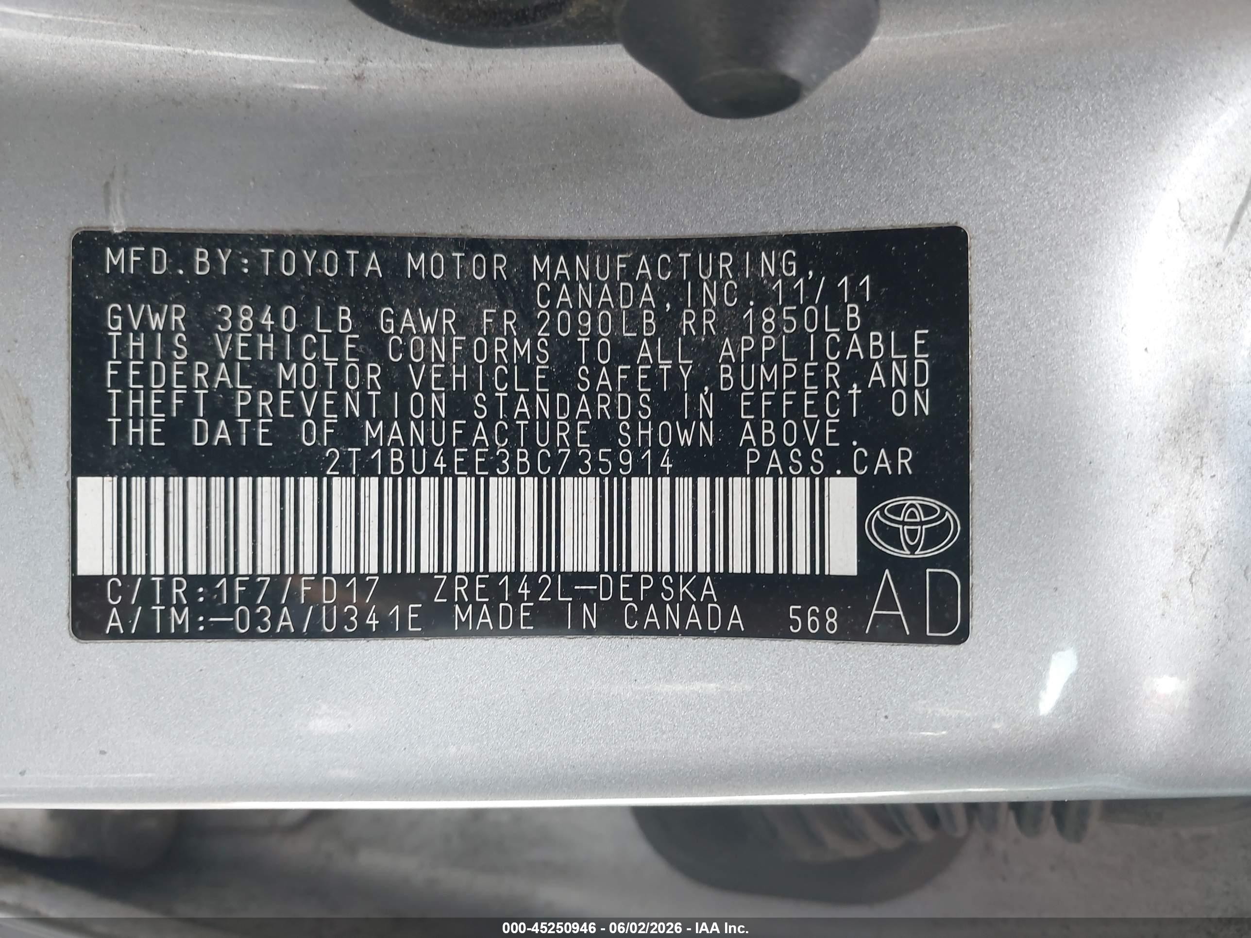 2011 Toyota Corolla S Silver vin: 2T1BU4EE3BC735914