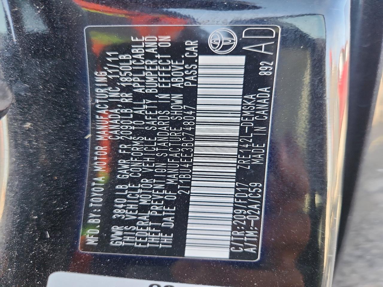 2011 Toyota Corolla S Black vin: 2T1BU4EE3BC748047