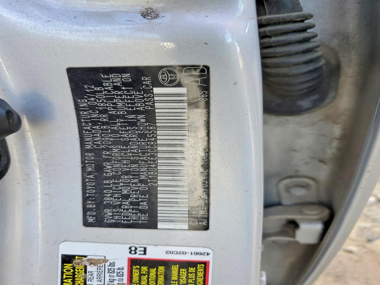 2012 Toyota Corolla L Silver vin: 2T1BU4EE3CC845587