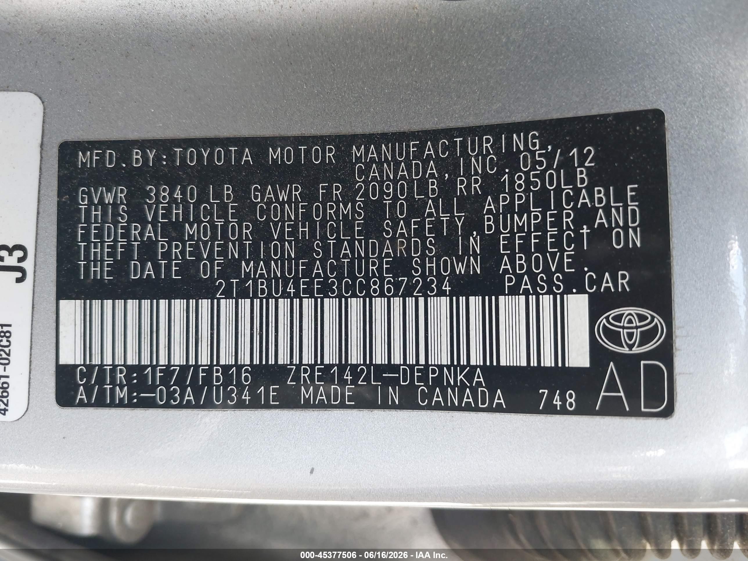 2012 Toyota Corolla Le Silver vin: 2T1BU4EE3CC867234