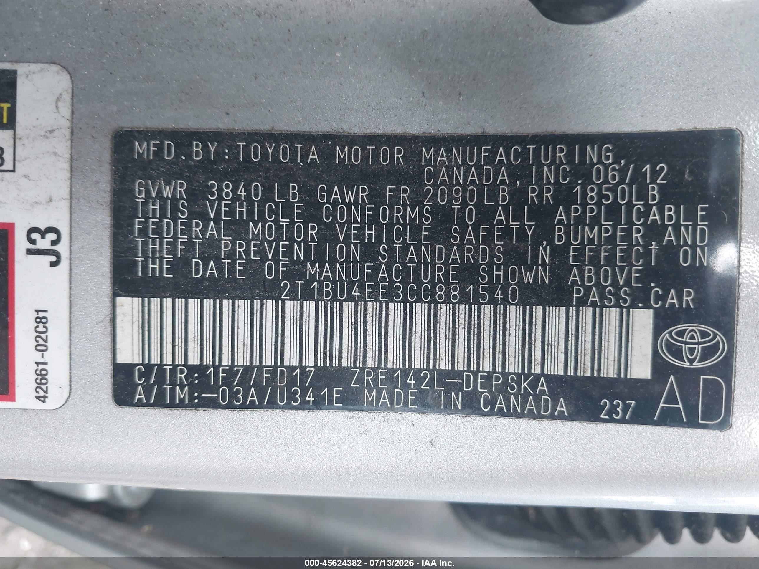 2012 Toyota Corolla S Gray vin: 2T1BU4EE3CC881540