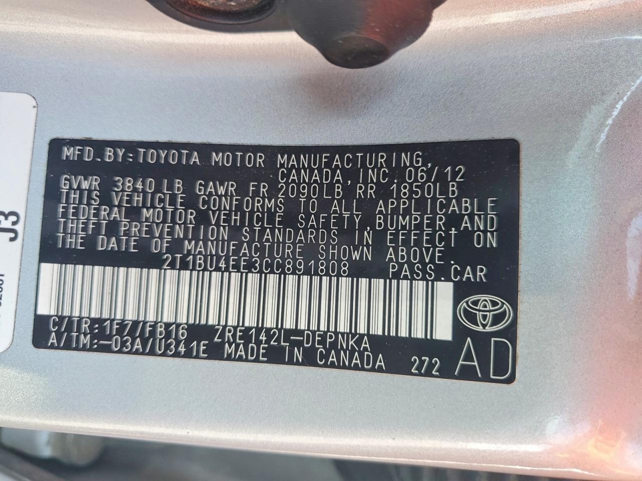 2012 Toyota Corolla Le Silver vin: 2T1BU4EE3CC891808