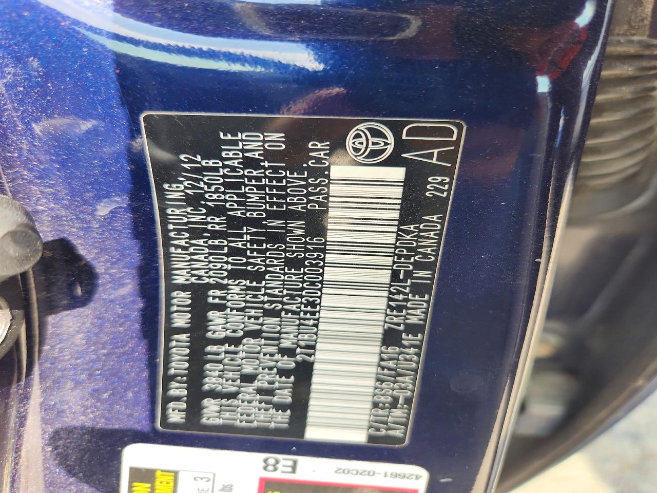2013 Toyota Corolla L Blue vin: 2T1BU4EE3DC003916