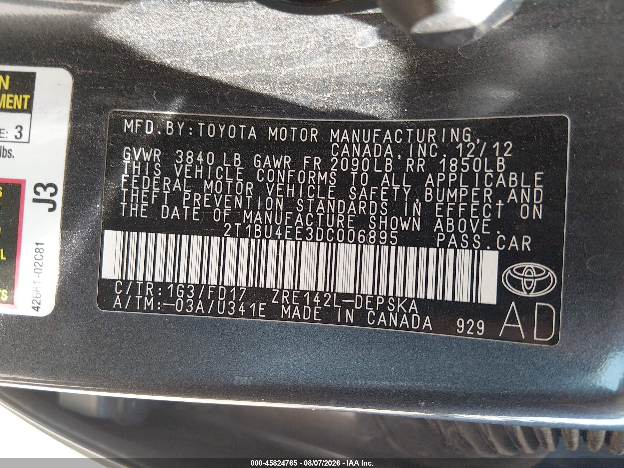 2013 Toyota Corolla S Серый vin: 2T1BU4EE3DC006895