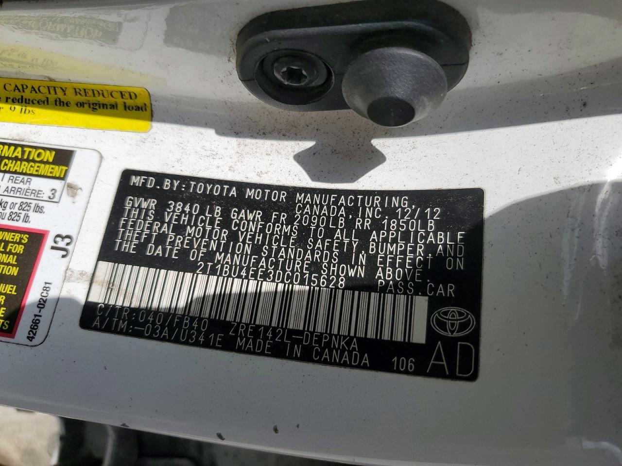 2013 Toyota Corolla Le Белый vin: 2T1BU4EE3DC015628